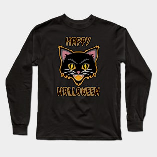 Vintage Happy Halloween Black Cat Long Sleeve T-Shirt